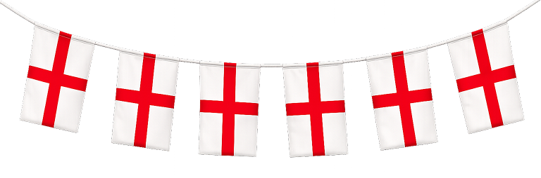 England flags hanging loosly on a string